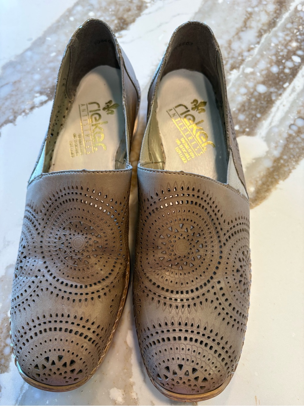 Rieker Taupe Perforated Slip-On Loafers